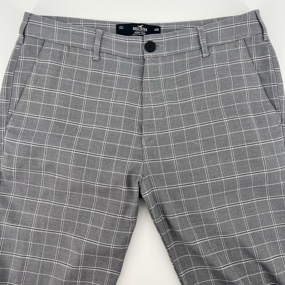 Hollister Skinny Chino Epic Flex Pants Men's Size 34x30 Gray Black White Plaid